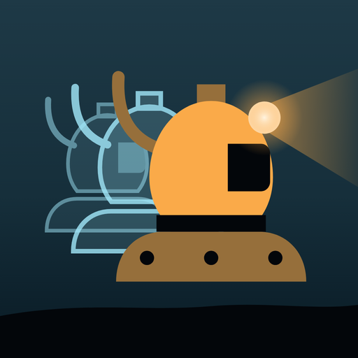 Hadal Relay app icon: an amber diving helmet with its lamp lit, two cyan relay helmets behind it.