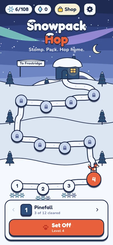 The trail map of Pinefall with levels up to the cabin